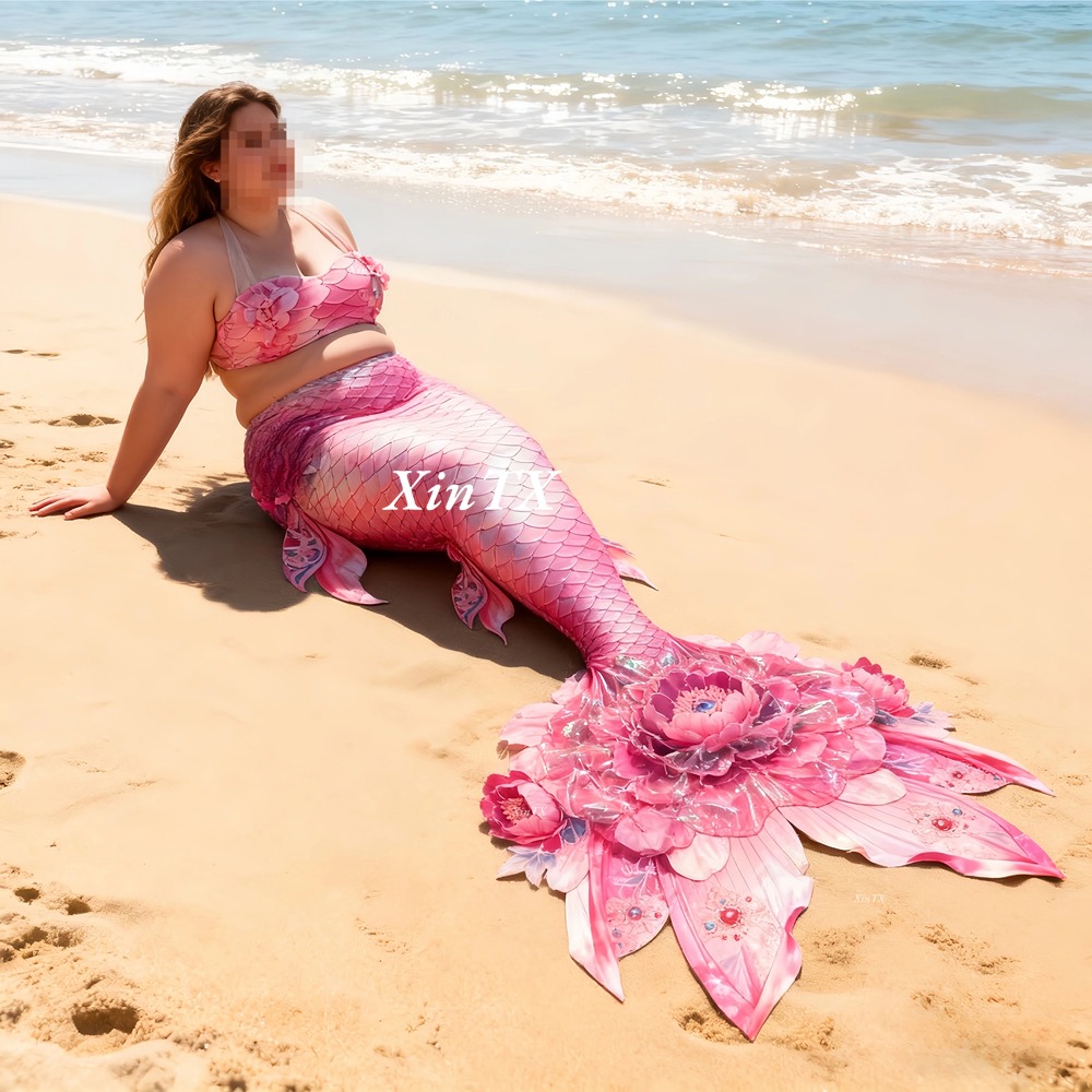 Aquarium & Marine Museum Kota Kinabalu - Zeemeerminstaart Pioenbloem Plus-Size Dames Staartzwempak voor