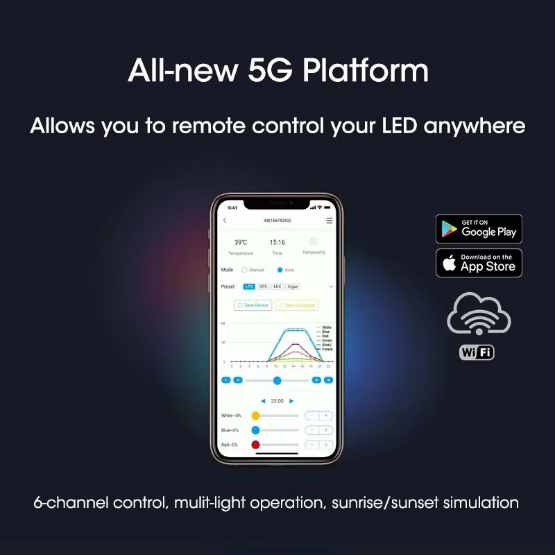 A8 Pro Blauw 215W AC 110-240V  - Marine Aquarium App recensie en prijs
